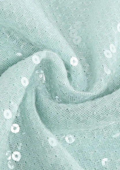 Mintgrünes Damenkleid mit Spitze und Langen Ärmeln Glitzer