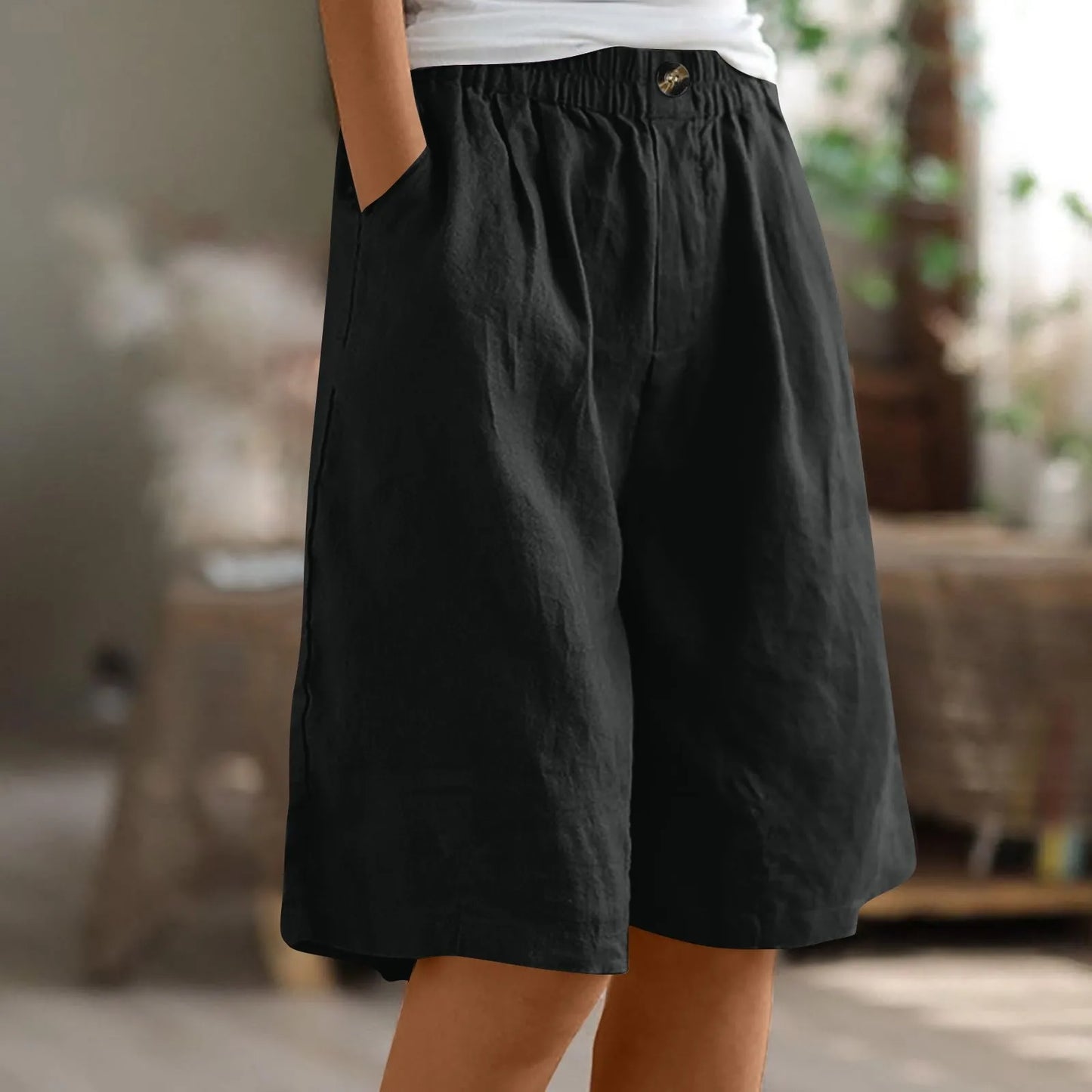 Damenhose Baumwoll-Leinen Beige