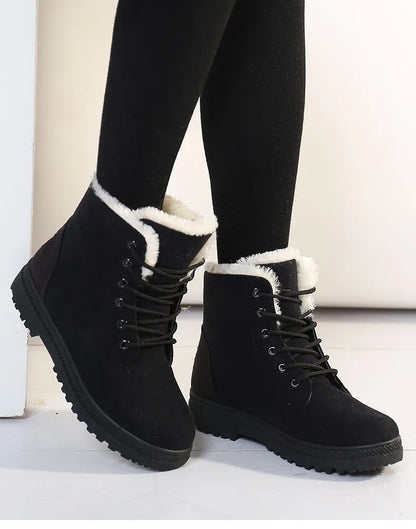 Norvielle Damen Schnürboots Gefüttert Warmfutter Rutschfeste Sohle