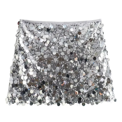 Damen Glitzernder Minirock Hochtailliert