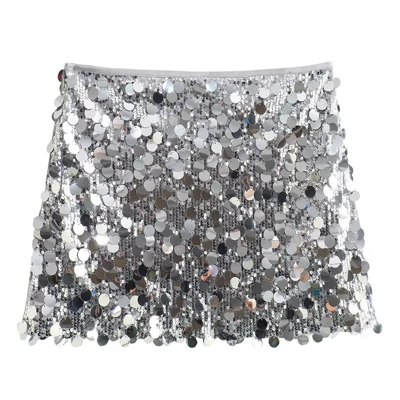 Damen Mini Rock Glitzernd Hochtailliert