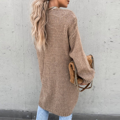 Damen Casual Langjacke Gestrickt Beige - Norvielle