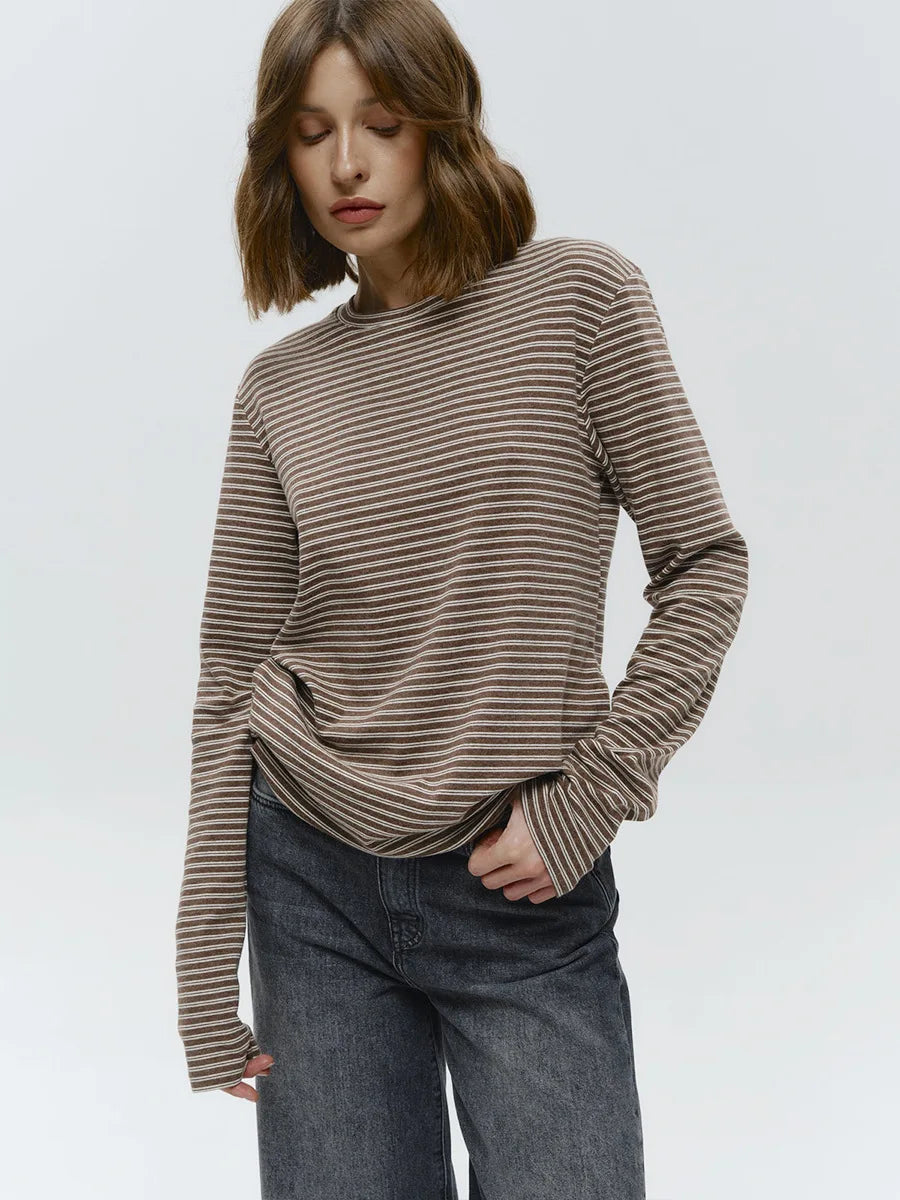 Braune Streifen-Shirt für Damen mit klassischem Schnitt
