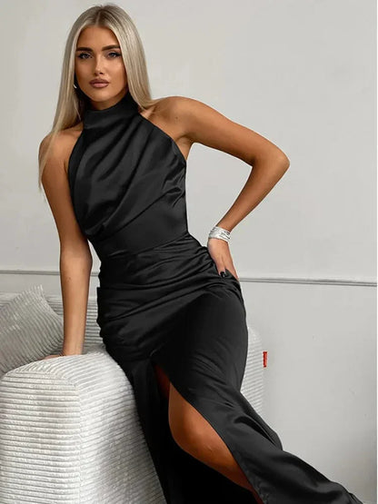 Ylva Damen Satin-Kleid mit Beinschlitz