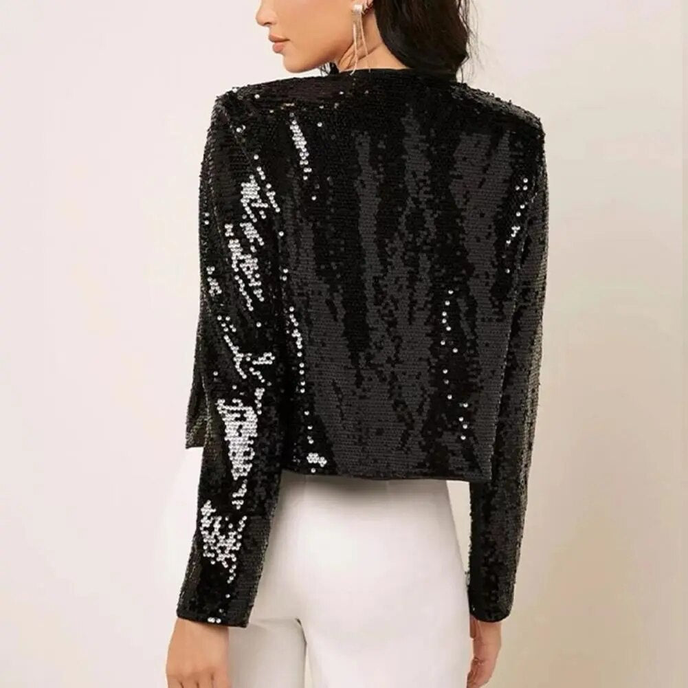 Norvielle Damen Blazer Pailletten Elegant Schwarz - Norvielle