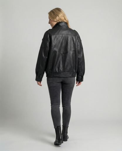 Damen Lederjacke Asymmetrisch