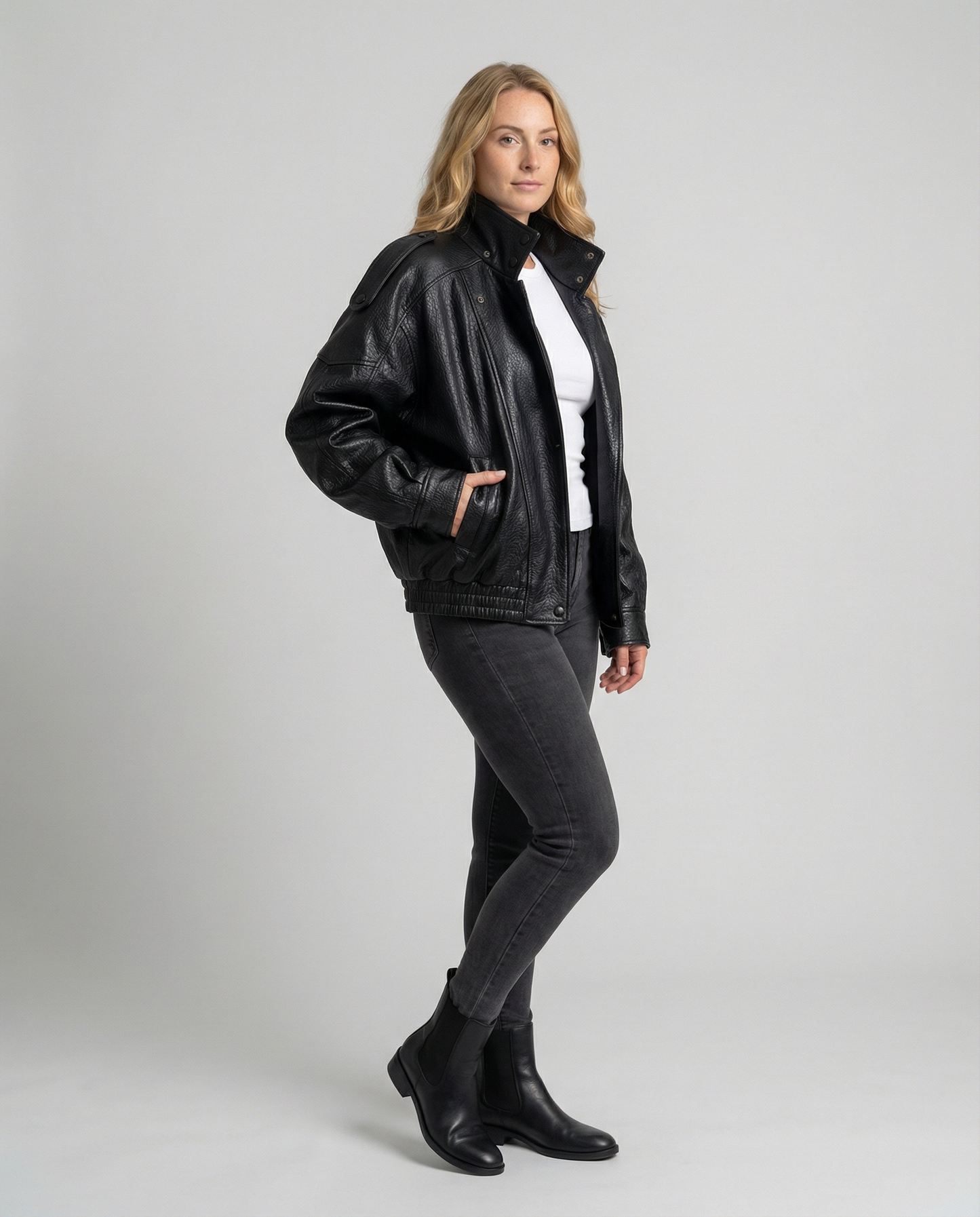 Damen Lederjacke Asymmetrisch