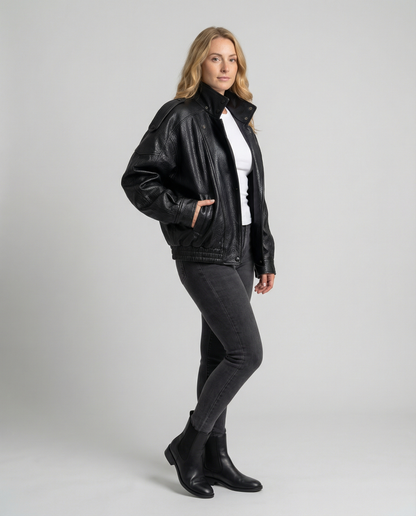 Damen Lederjacke Asymmetrisch