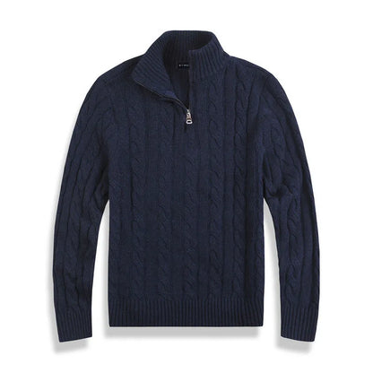 Herren Halbzip Pullover Zopfmuster Stehkragen