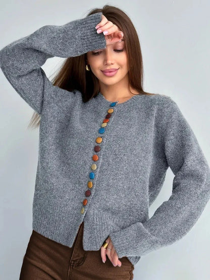 Noelle Damen Cardigan mit Knöpfen Akzent