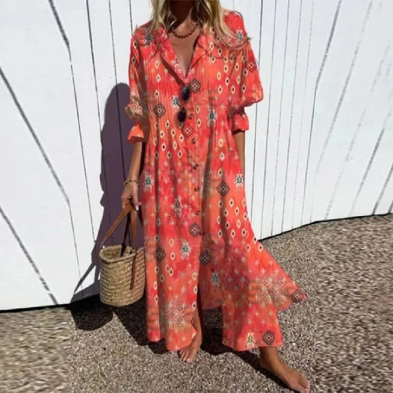 Norvielle Damen Bohemian Kleid Leicht Sommerfarben