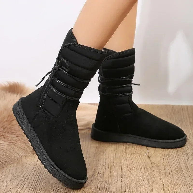 Braune Schnürstiefel für Damen mit Fellfutter – Arvena
