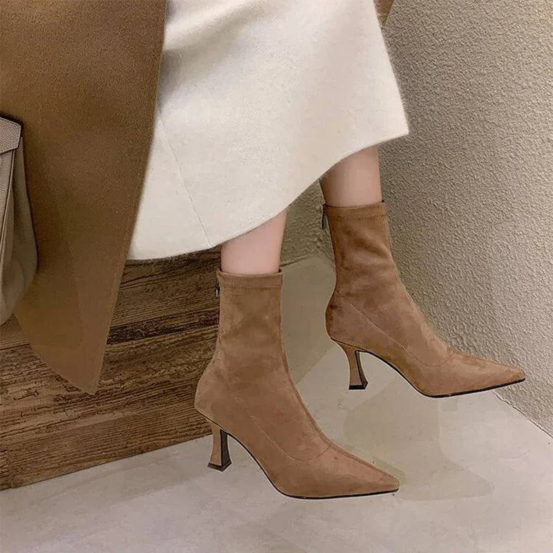 Damen Stiefelette Spitze Zehenpartie