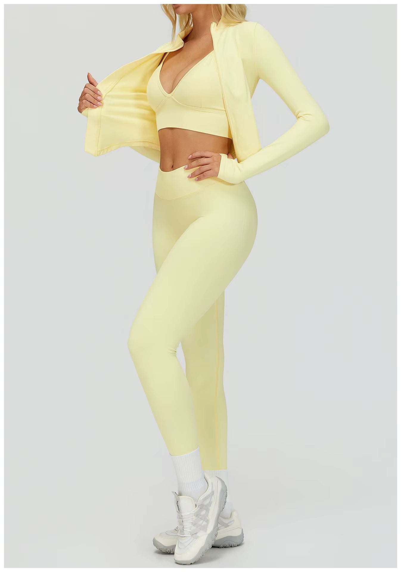 Damen Sportoutfit 3-teilig Leggings BH Jacke