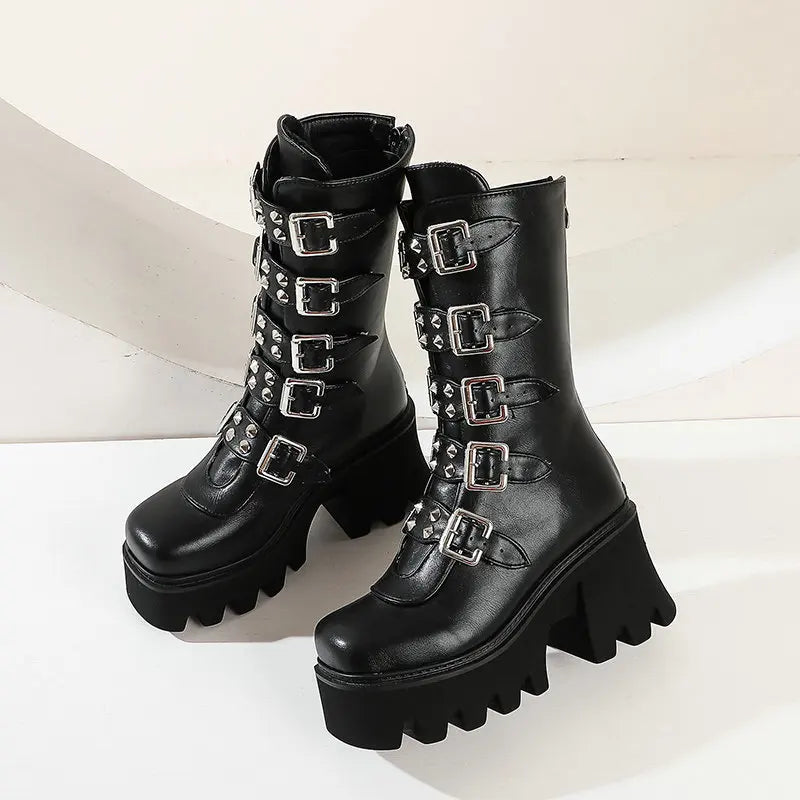 Damen Hochstiefel Chunky Absatz