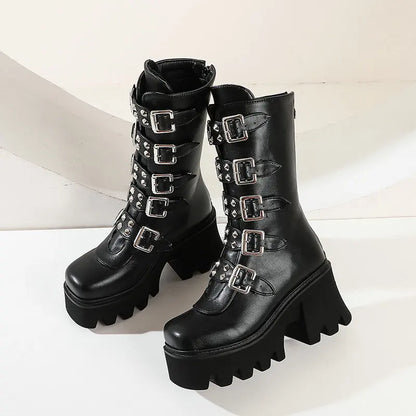 Damen Hochstiefel Chunky Absatz