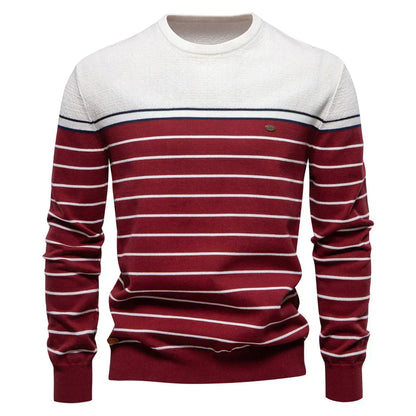 Herren Pullover Streifenmuster Merino-Wolle Bequem Marineblau