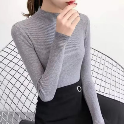 Norvielle Damen Pullover Hochkragen Gerippt