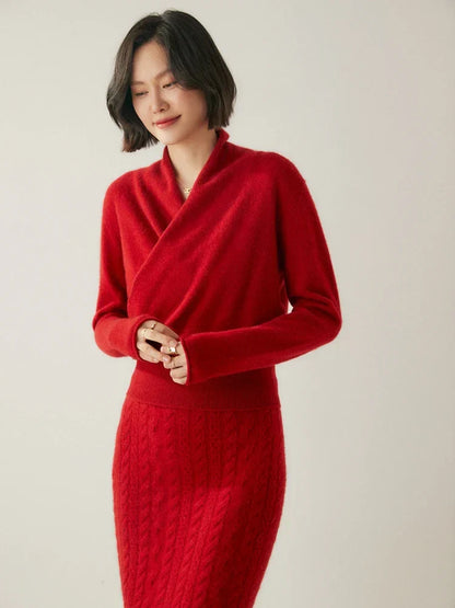 Damen Wickelpullover Elegantes Überkreuz-Design