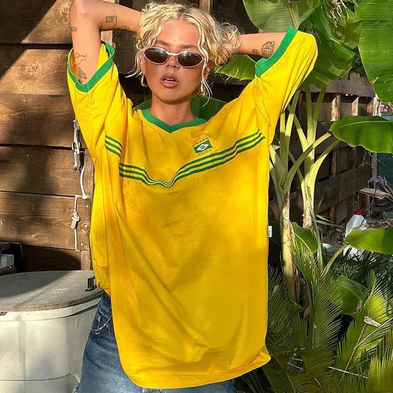 Damen Oversized T-Shirt Retro Football Stil Sportlich