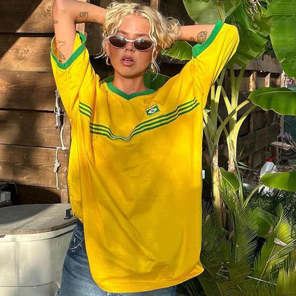 Damen Oversized T-Shirt Retro Football Stil Sportlich