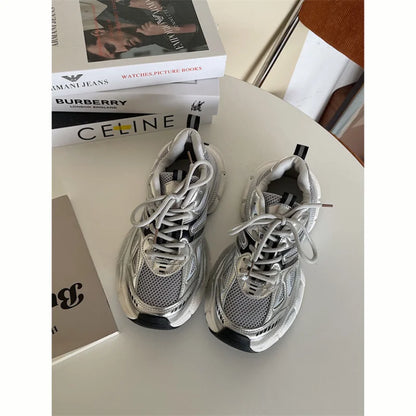 Damen Chunky Sneaker Grau Mesh Bequem