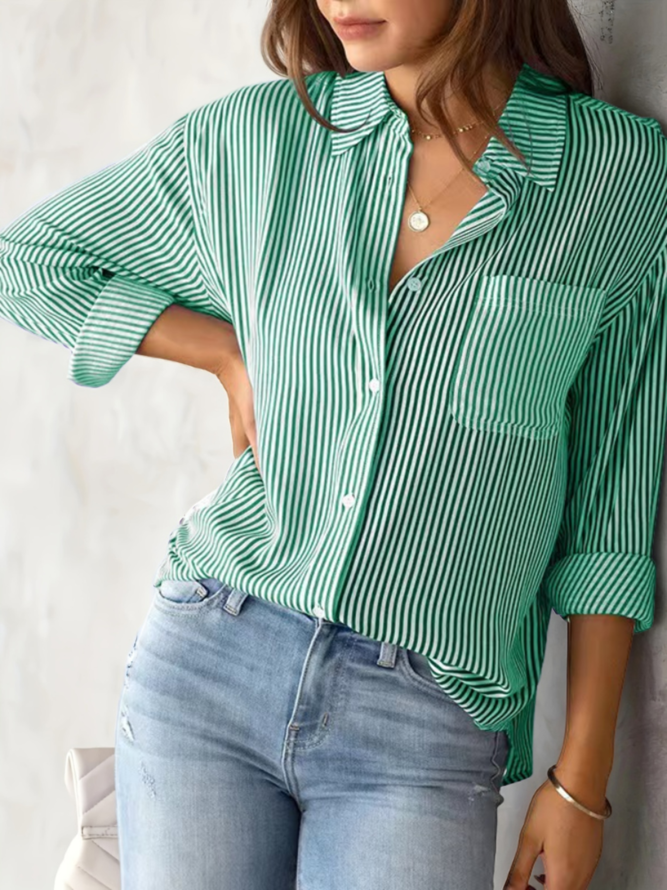 Damen Langarmshirt Streifen Baumwolle Relaxed Fit