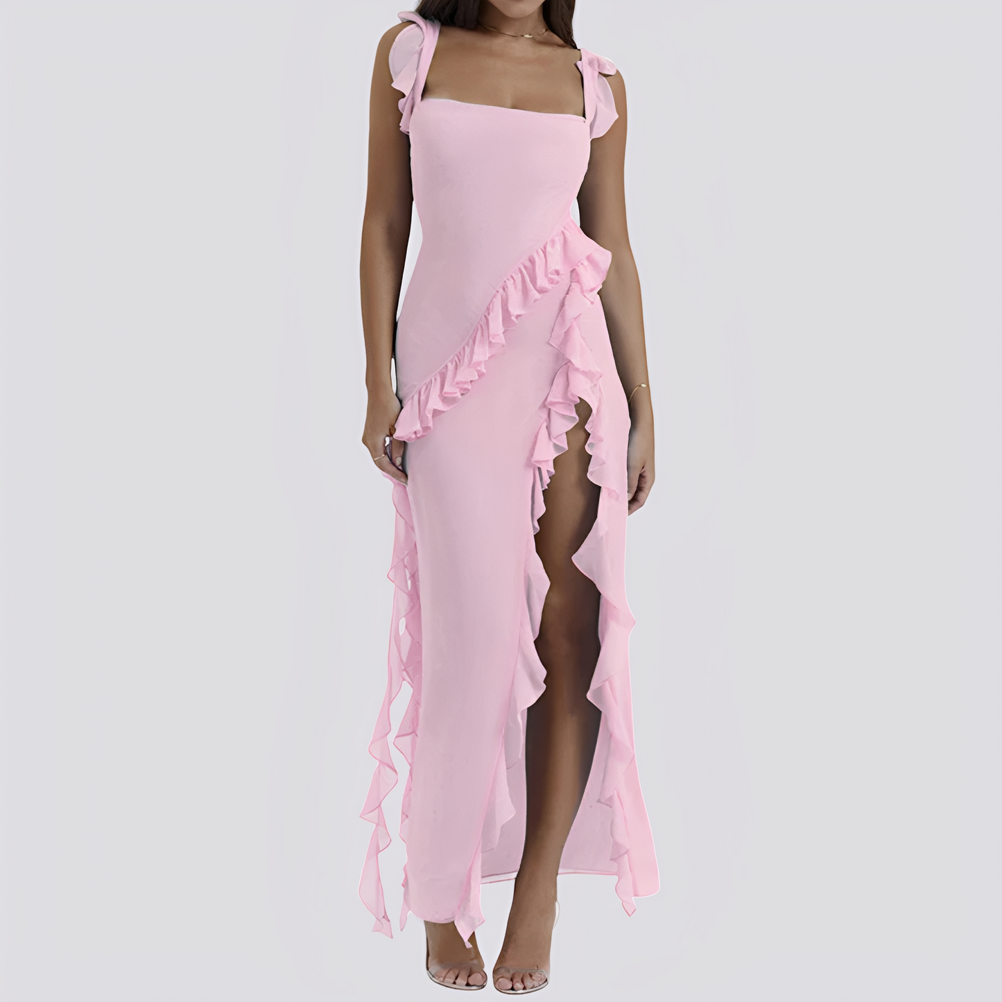 Damen Sommerkleid Hohes Schlitzdesign Rüschen Schwarz - Norvielle