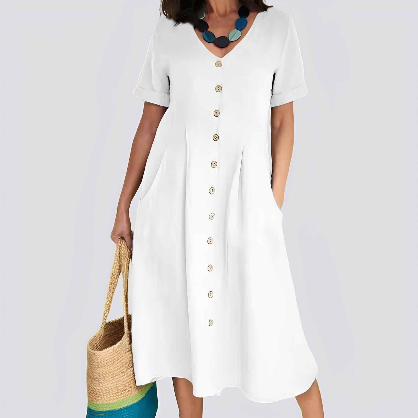 Damen Kleid Hochtaille Locker Geschnitten