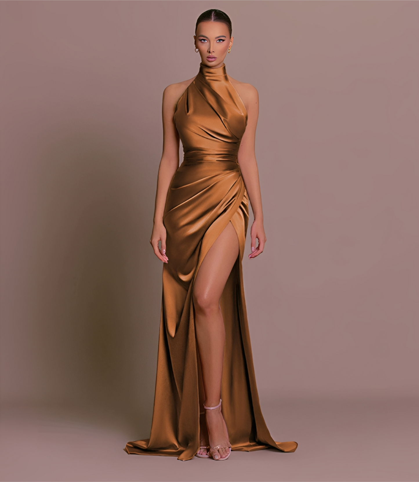 Damen Abendkleid Neckholder Hochschlitz Elegant