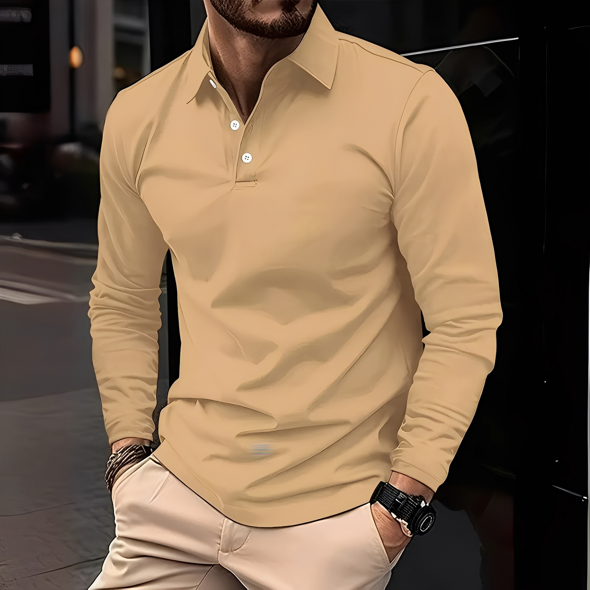 Deacon Herren Langarm-Poloshirt Bequem - Norvielle