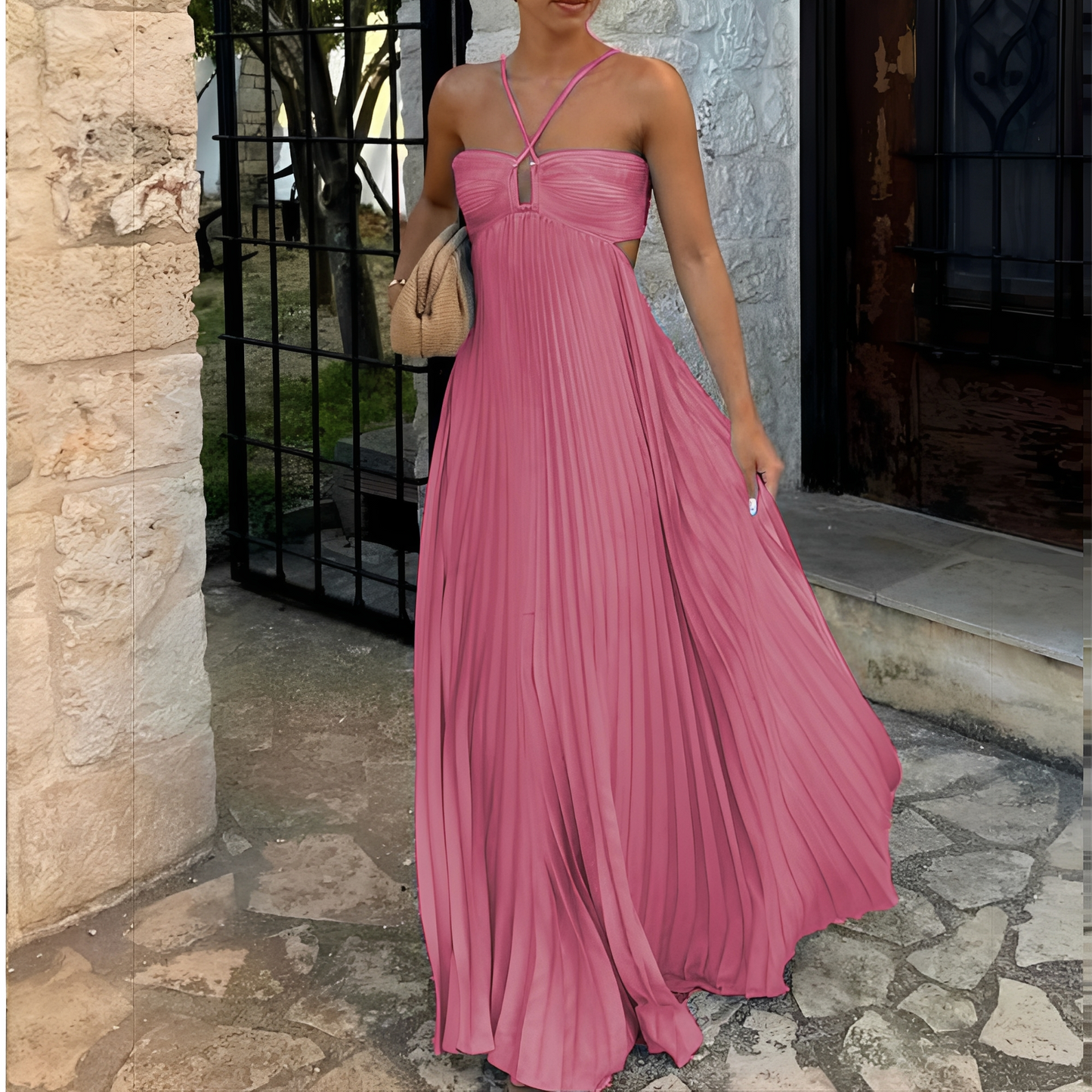 Damen Maxikleid Faltenrock Stilvoll