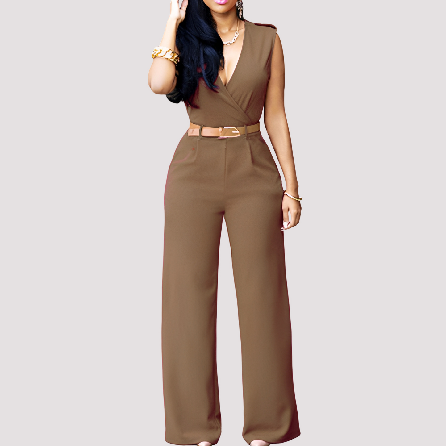 Damen Jumpsuit mit Gürtel Elegantes Design