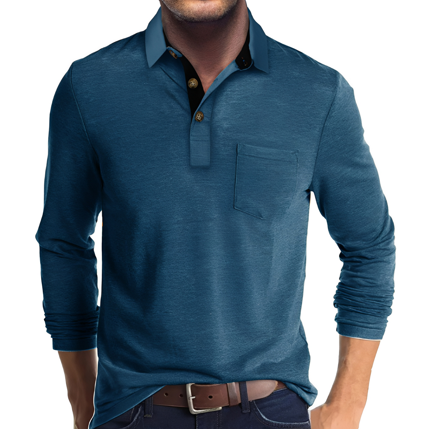 Herren Langarm-Poloshirt Baumwolle Vielseitig Beige