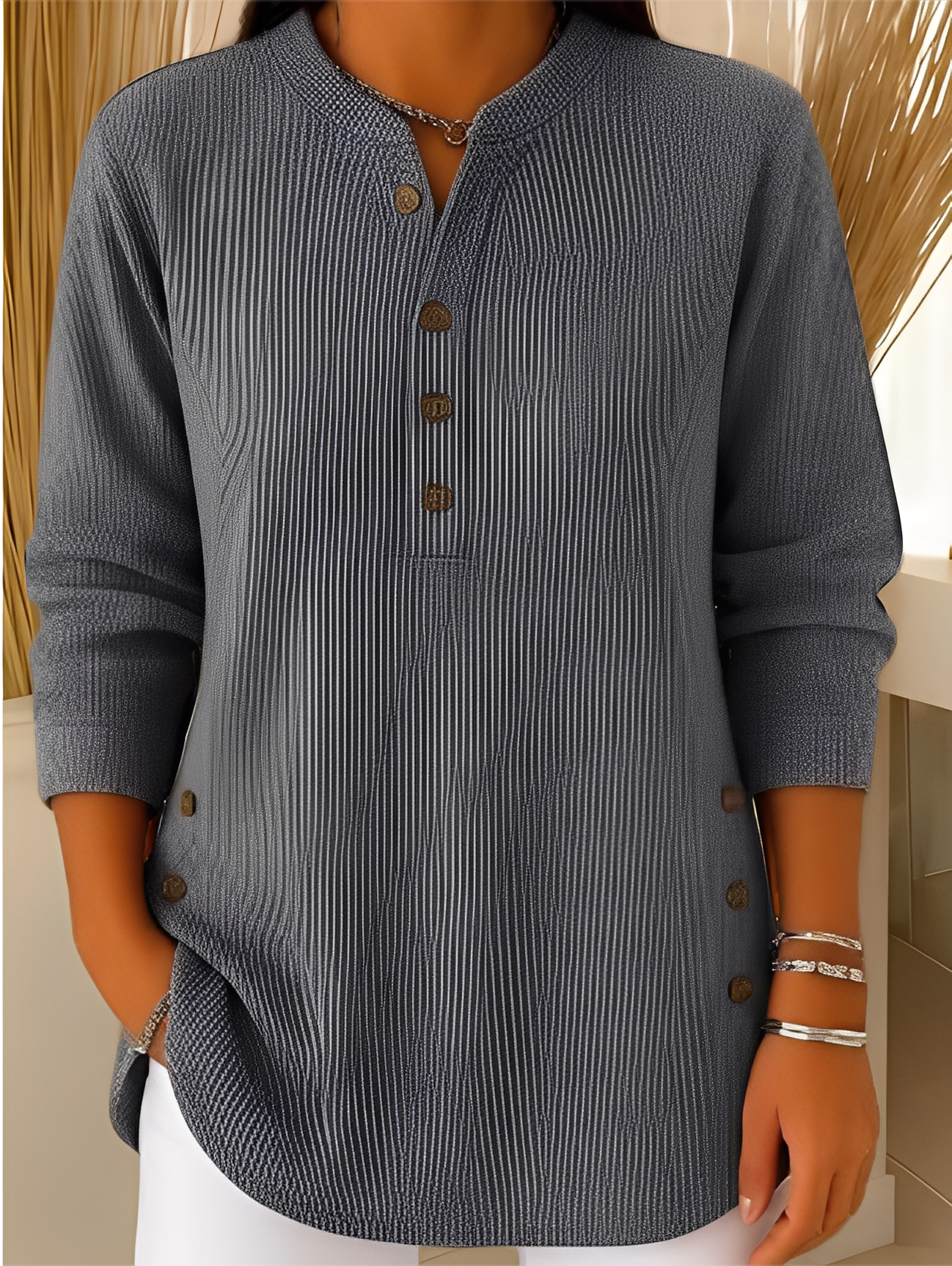 Damen Pullover Knöpfe Bequem