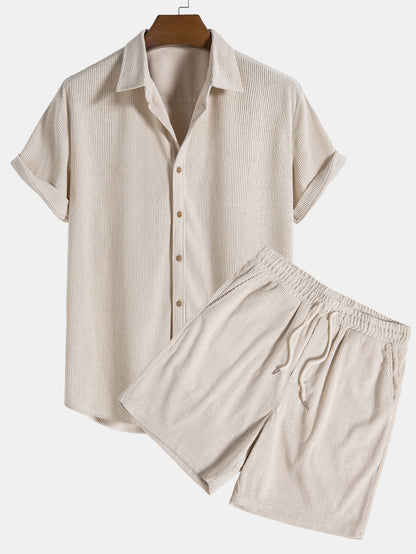 Herren Hemd Shorts Set 2-teilig Kurzarm Knopfleiste - Norvielle