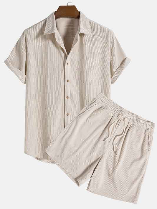 Herren Hemd Shorts Set 2-teilig Kurzarm Knopfleiste - Norvielle