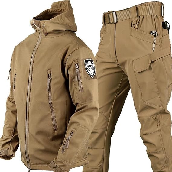 Set aus Jacke und Hose – taktische Outdoor-Jacke und Cargohose für Herren-Braun-S-Chaps Herrenmode