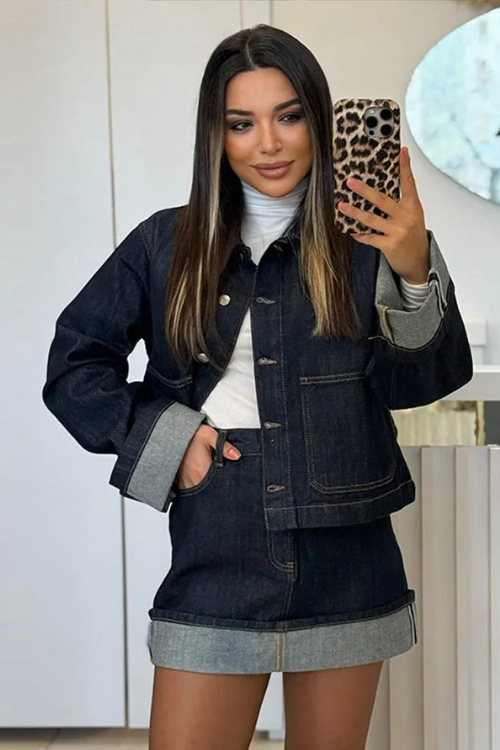 Damen Denim Set Cropped Jeansjacke High-Waist Minirock - Norvielle