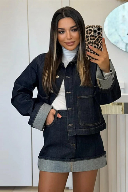 Damen Denim Set Cropped Jeansjacke High-Waist Minirock - Norvielle