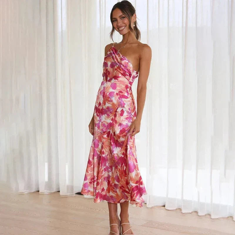 Elegantes Damen One-Shoulder Blumenkleid Feminin