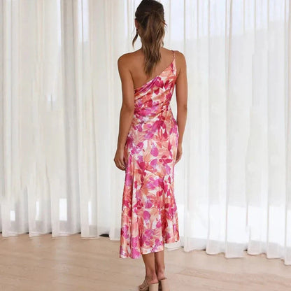 Elegantes Damen One-Shoulder Blumenkleid Feminin