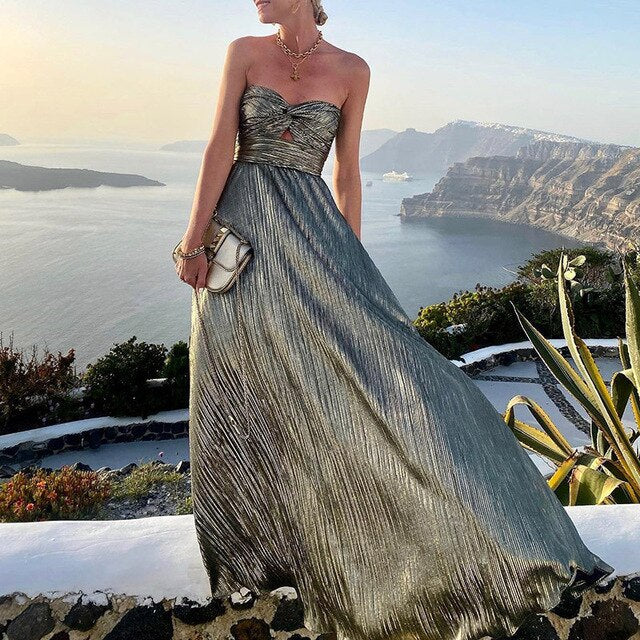 Damen Trägerloses Plisseekleid Fließender Rock Sommerlich