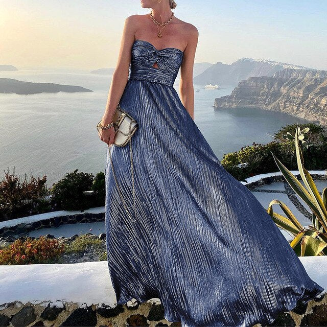 Damen Trägerloses Plisseekleid Fließender Rock Sommerlich