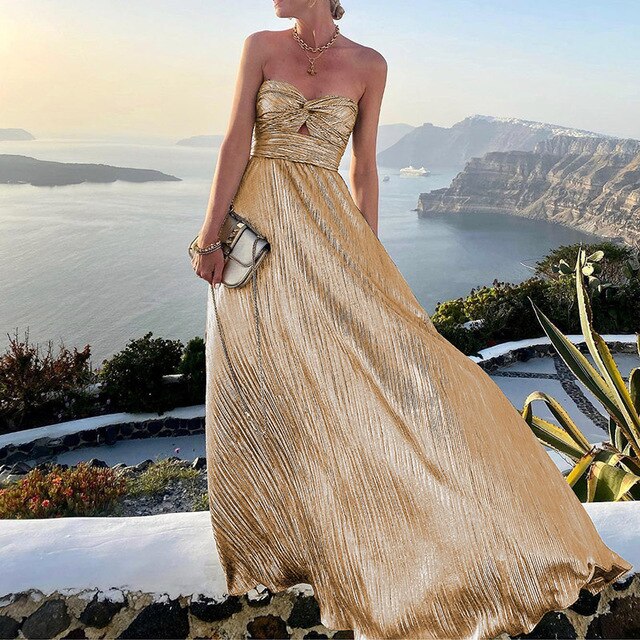 Damen Trägerloses Plisseekleid Fließender Rock Sommerlich