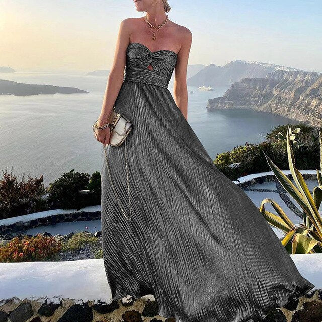Damen Trägerloses Plisseekleid Fließender Rock Sommerlich - Norvielle