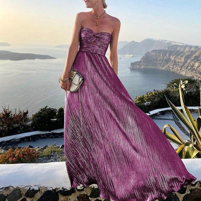 Damen Trägerloses Plisseekleid Fließender Rock Sommerlich