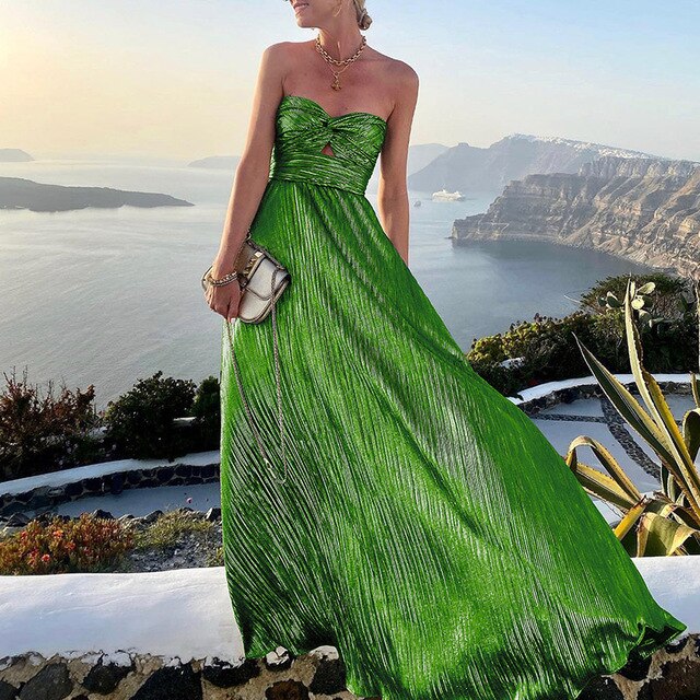 Damen Trägerloses Plisseekleid Fließender Rock Sommerlich