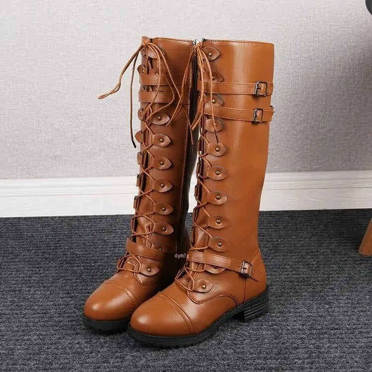 Norvielle Damen Retro Schnürstiefel Leder