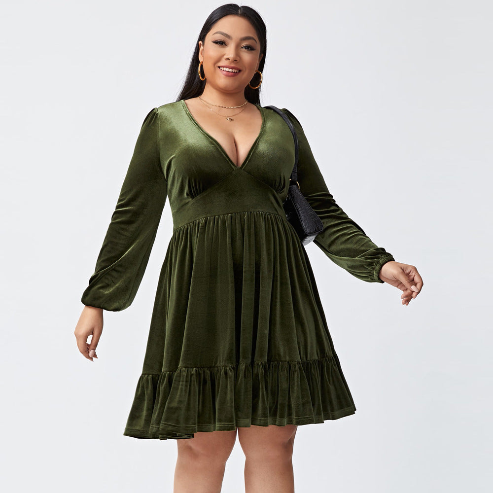 Norvielle Damen Samtkleid Langärmlig Schwarz - Norvielle